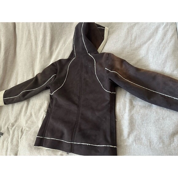 Patagonia Coat Small Faux Suede Sherpa Brown Vintage Retro Hooded Patch Pockets - Picture 5 of 6
